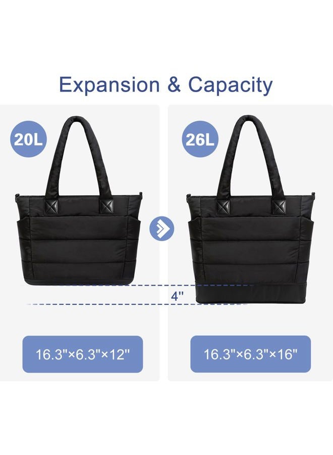 GASSDA Tote Bag for Women Puffer Tote Bag Large Nurse Bags Shoulder Handbag with Zipper for Work Travel, Z-large Black - Image 3