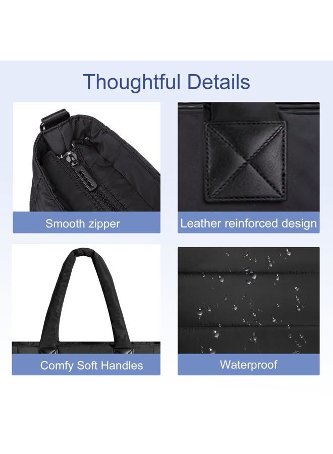 GASSDA Tote Bag for Women Puffer Tote Bag Large Nurse Bags Shoulder Handbag with Zipper for Work Travel, Z-large Black - Image 5