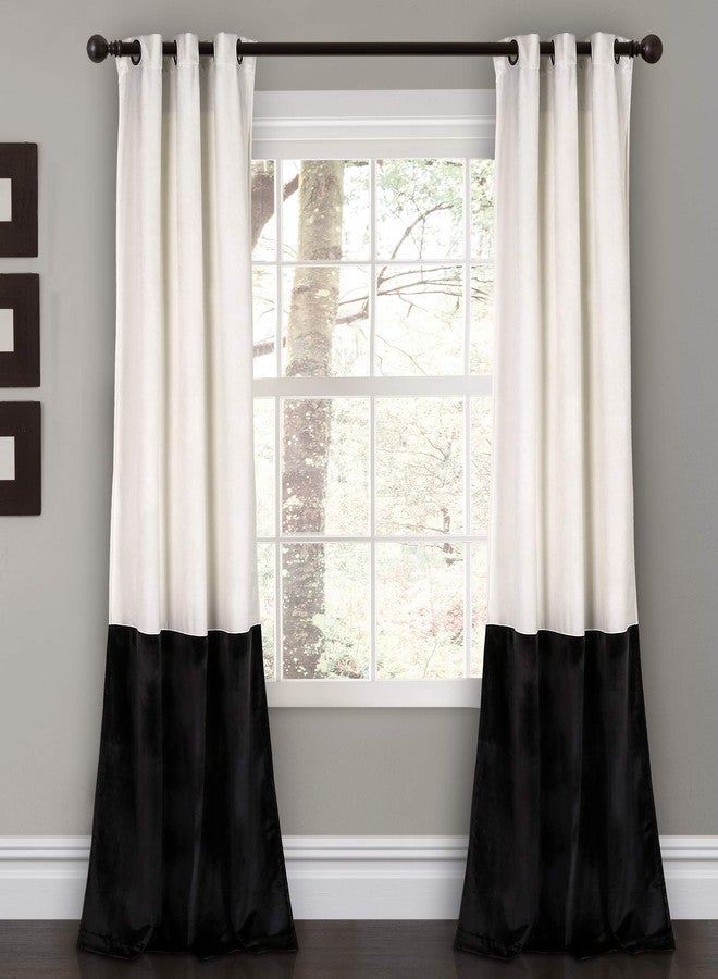 Lush Decor Prima Velvet Curtains Color Block Light Filtering Window Panel Set for Living, Dining, Bedroom (Pair), 38" W x 84" L, White & Black - Image 1