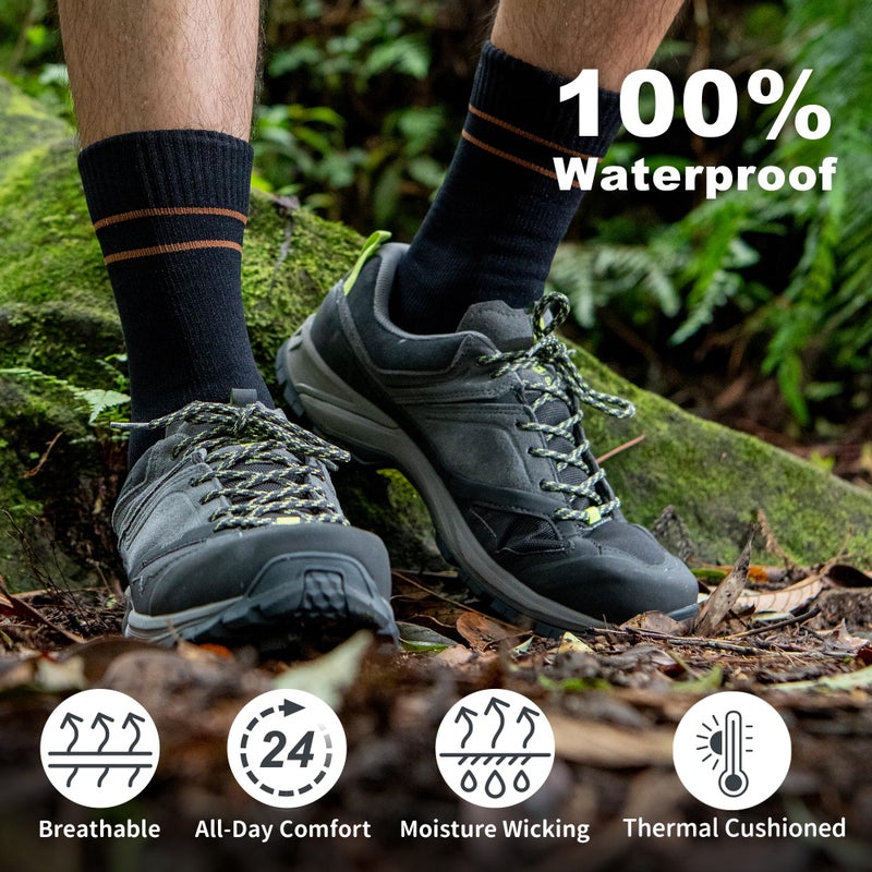 DRYMILE Mountain Waterproof Wool Socks, Breathable, Cushioned, Hiking, Skiing, Camping and All Winter Activities â€“Crew (Medium, Charcoal/Green) - Image 3