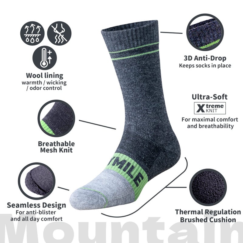DRYMILE Mountain Waterproof Wool Socks, Breathable, Cushioned, Hiking, Skiing, Camping and All Winter Activities â€“Crew (Medium, Charcoal/Green) - Image 5