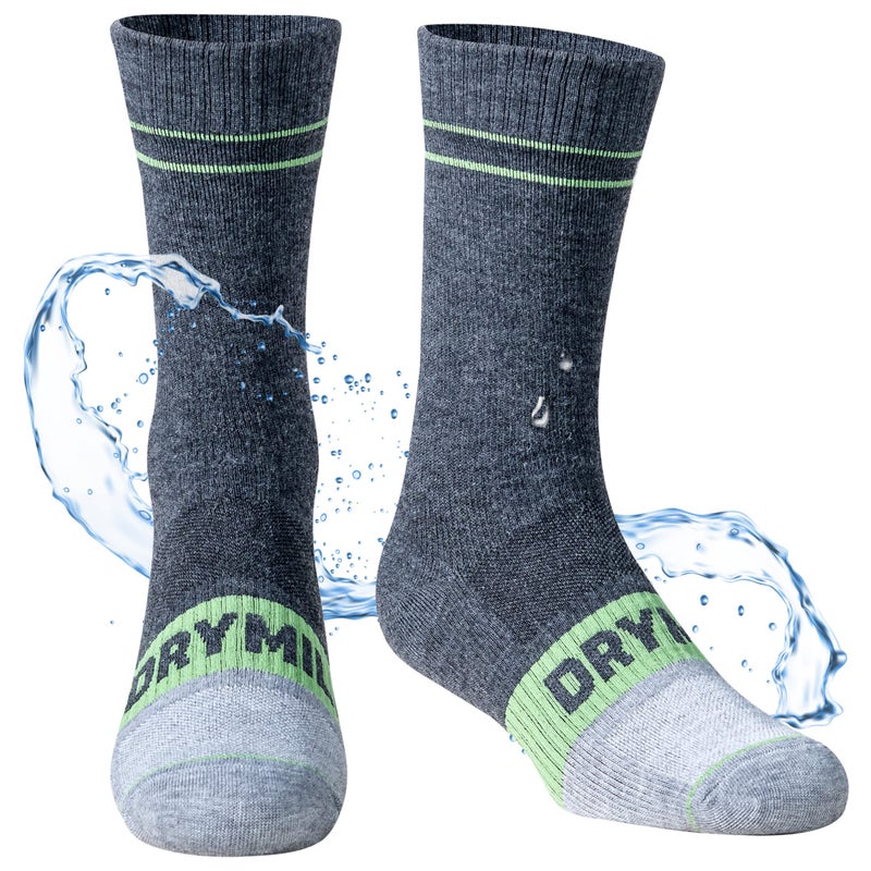 DRYMILE Mountain Waterproof Wool Socks, Breathable, Cushioned, Hiking, Skiing, Camping and All Winter Activities â€“Crew (Medium, Charcoal/Green) - Image 1