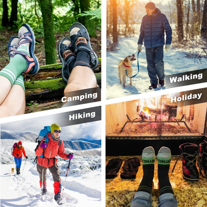 DRYMILE Mountain Waterproof Wool Socks, Breathable, Cushioned, Hiking, Skiing, Camping and All Winter Activities â€“Crew (Medium, Charcoal/Green) - Image 2