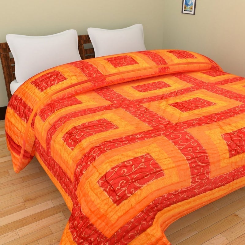 SVT Traditional Famous Rajasthani Print Jaipuri Beautiful Floral Print in Multi orenge Jaipuri RajaiRazaiQuilt SingleSingle Bed QuiltComforterAC QuiltAC Comforter - Image 1