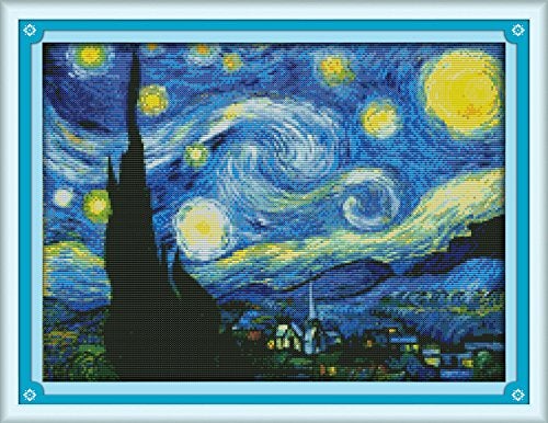 Stitchmelody Cross Stitch Kits,14CT Counted Kit for Adults, Unprinted Pattern Embroidery Kits,DMC Threads Supplies-The Starry Night of Van Gogh 18.1''×13.8'' - Image 1