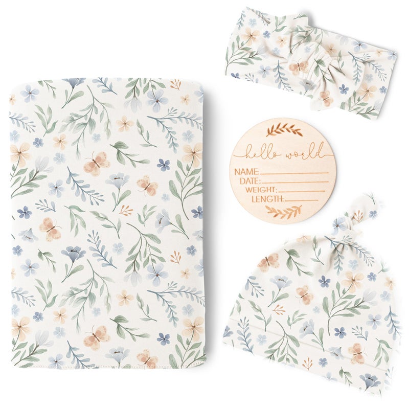 Konssy Baby Girl Newborn Receiving Blanket with Matching Headband and Beanie Set Baby Swaddle Nursery Swaddle Wrap - Image 2