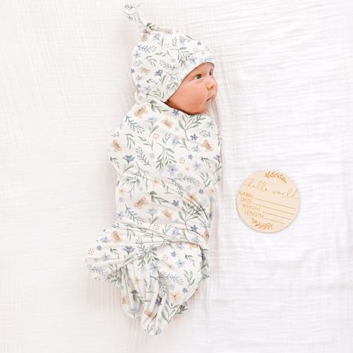 Konssy Baby Girl Newborn Receiving Blanket with Matching Headband and Beanie Set Baby Swaddle Nursery Swaddle Wrap - Image 3