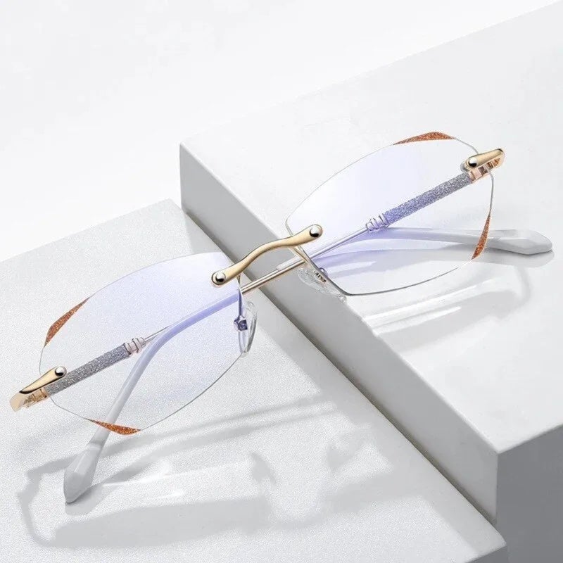 Frameless Reading Glasses +4.00 Lightweight Hexagonal Metal Frame - Clear Glass Lenses Elegant Gold for Professional Settings - Image 4
