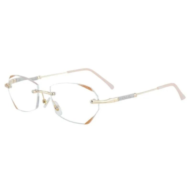 Frameless Reading Glasses +4.00 Lightweight Hexagonal Metal Frame - Clear Glass Lenses Elegant Gold for Professional Settings - Image 1