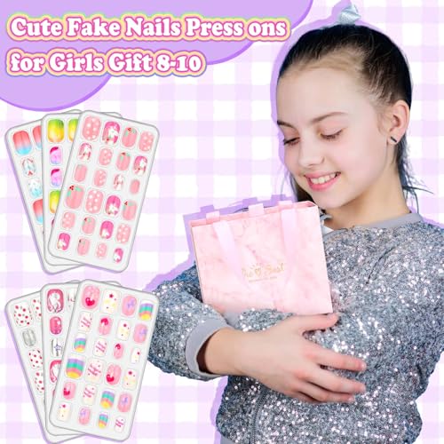 Acejoz 144 Pcs Press on Nails for Kids Girls Fake Nails with Glue Kit Cute Nails Tips with Jelly Nail Adhesive Teen Stick ons Acrylic Nails Gift Set for Girls 812 - Image 3