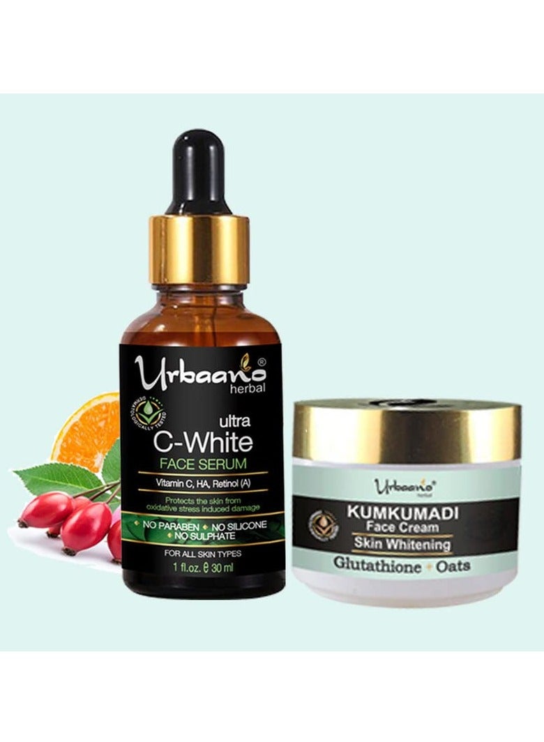 Urbaano Herbal Skin Whitening Face Cream and 20% Vitamin C Face Serum with Niacinamide Hyaluronic Acid - Image 1