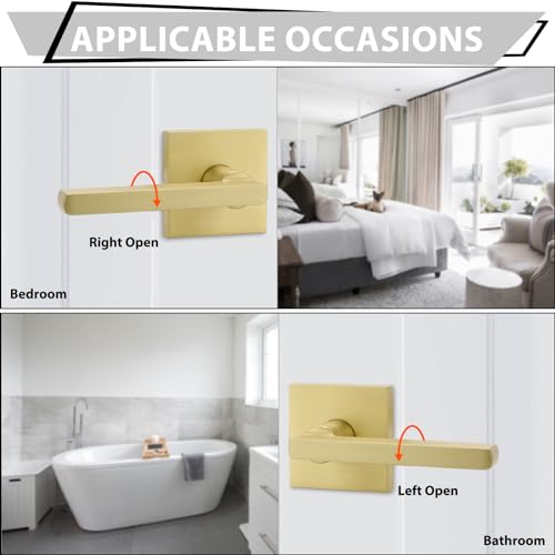 Haidms Gold Door Handles Interior, Zinc Alloy Brushed Gold Privacy Interior Door Handles for Bathroom, Modern Bedroom Lever Doorhandles (3 Pack) - Image 2