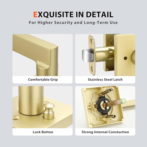 Haidms Gold Door Handles Interior, Zinc Alloy Brushed Gold Privacy Interior Door Handles for Bathroom, Modern Bedroom Lever Doorhandles (3 Pack) - Image 3