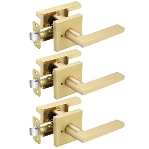 Haidms Gold Door Handles Interior, Zinc Alloy Brushed Gold Privacy Interior Door Handles for Bathroom, Modern Bedroom Lever Doorhandles (3 Pack) - Image 1