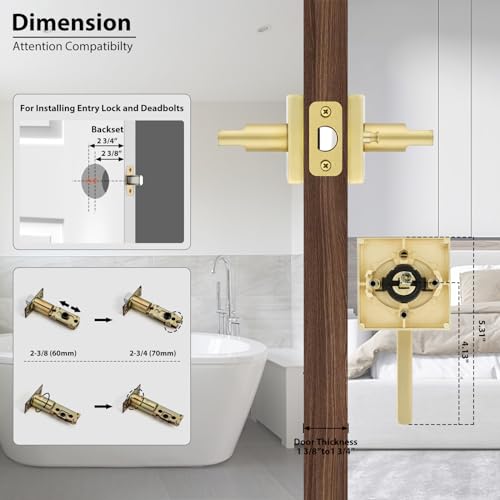 Haidms Gold Door Handles Interior, Zinc Alloy Brushed Gold Privacy Interior Door Handles for Bathroom, Modern Bedroom Lever Doorhandles (3 Pack) - Image 4