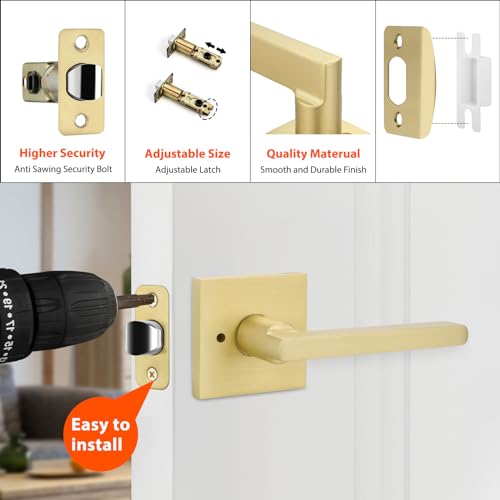 Haidms Gold Door Handles Interior, Zinc Alloy Brushed Gold Privacy Interior Door Handles for Bathroom, Modern Bedroom Lever Doorhandles (3 Pack) - Image 5