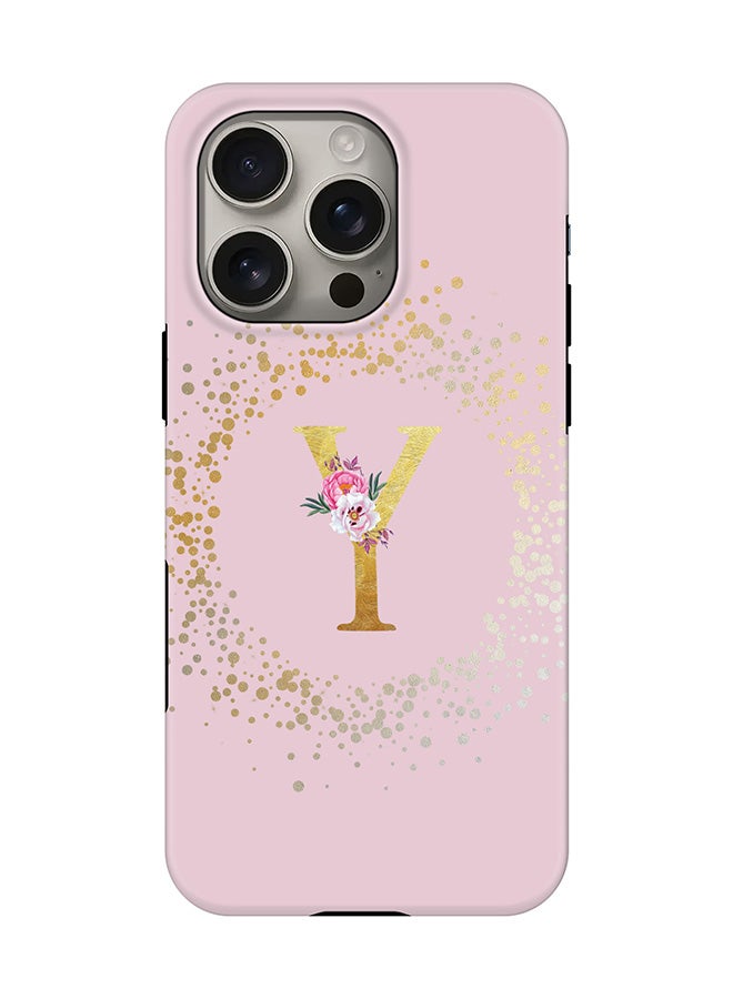 Stylizedd Tough Pro Magnetic Case for iPhone 16 Pro, Dual Layer hybrid PC + TPU Mobile Cover Matte - Custom Monogram Floral - Y  (Pink ) - Image 1