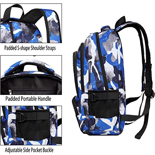 BLUEFAIRY Boys Backpack with Lunch Box for Kids Elementary Middle School Bags Set Child Book Bags Back to School Gifts Mochila Escolar para NiÃ±os Adolescentes Camo Blue - Image 2