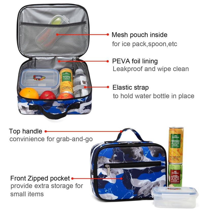 BLUEFAIRY Boys Backpack with Lunch Box for Kids Elementary Middle School Bags Set Child Book Bags Back to School Gifts Mochila Escolar para NiÃ±os Adolescentes Camo Blue - Image 4