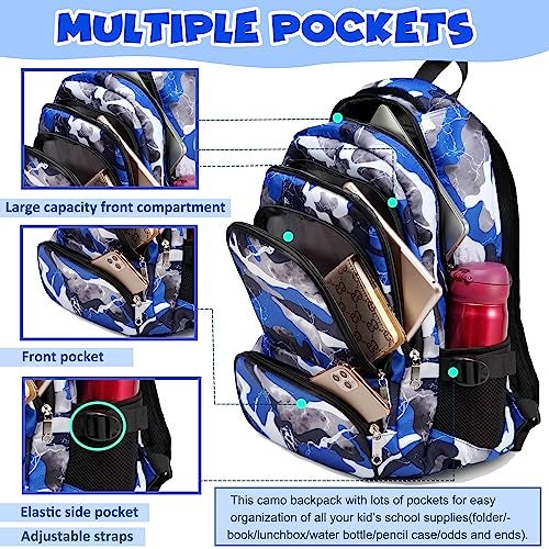 BLUEFAIRY Boys Backpack with Lunch Box for Kids Elementary Middle School Bags Set Child Book Bags Back to School Gifts Mochila Escolar para NiÃ±os Adolescentes Camo Blue - Image 5