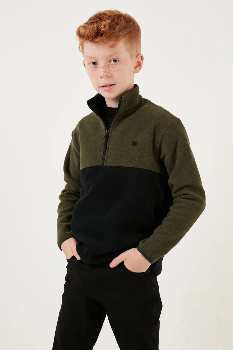 ليلا Soft Textured Half Zipper Color Block Stand Collar Fleece Unisex Children's Fleece 5905004