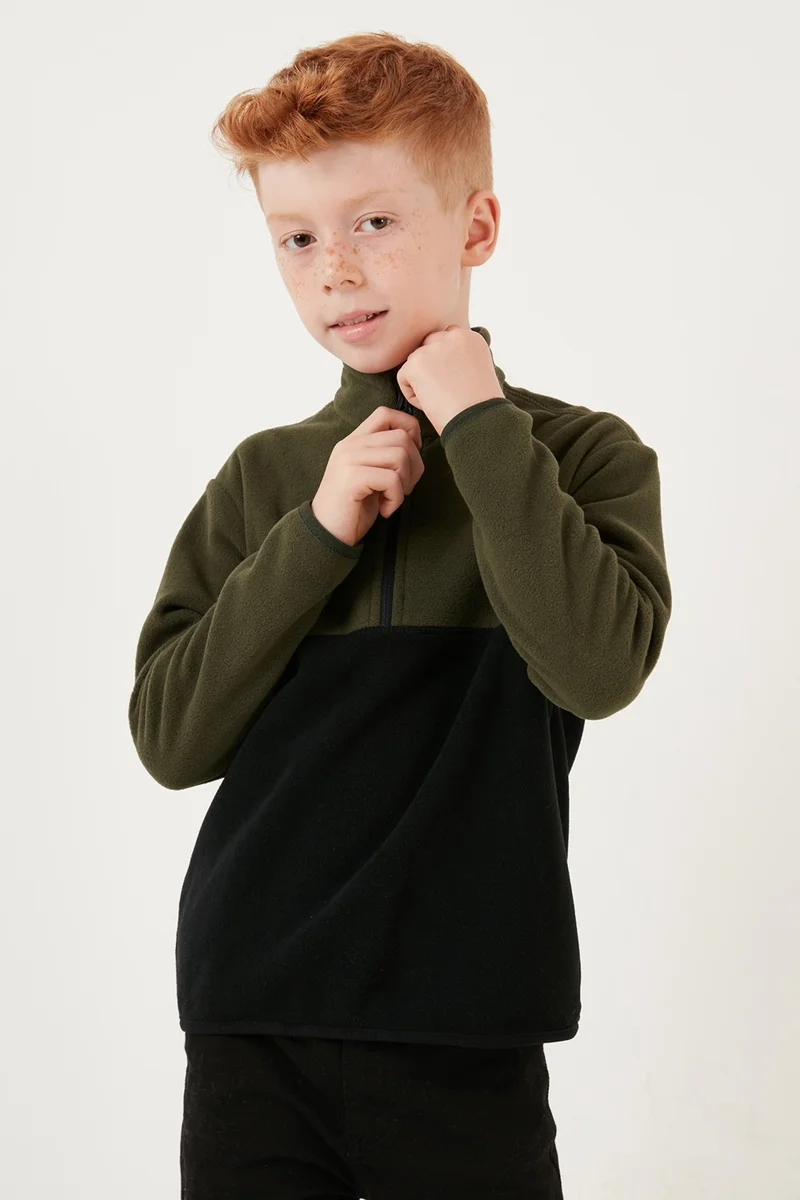 ليلا Soft Textured Half Zipper Color Block Stand Collar Fleece Unisex Children's Fleece 5905004