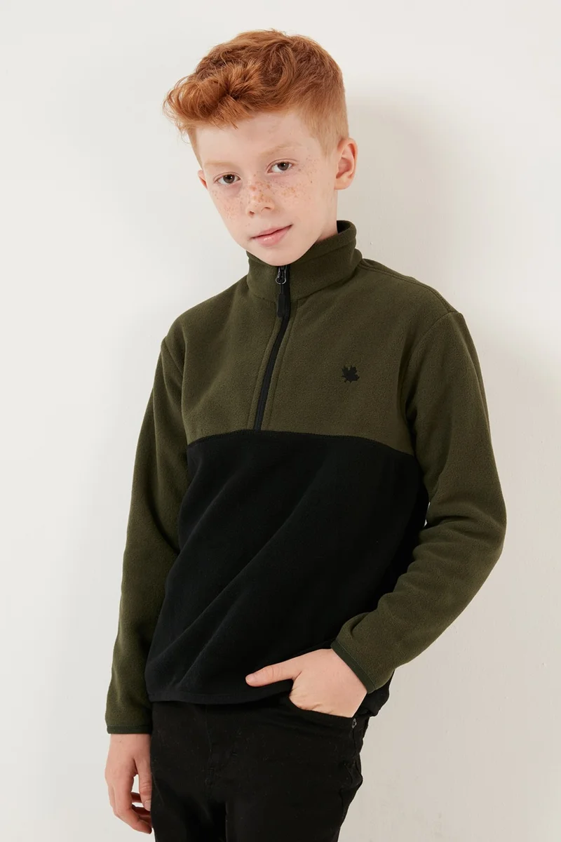 ليلا Soft Textured Half Zipper Color Block Stand Collar Fleece Unisex Children's Fleece 5905004