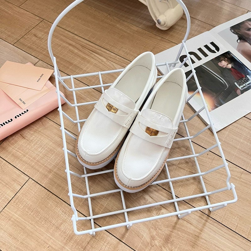 Miu Family Slip-On Gold Coin Lazy Loafers Thick-Soled Elevated Leather Retro British Small Leather Shoes Casual Single-Layer Shoes - Image 1