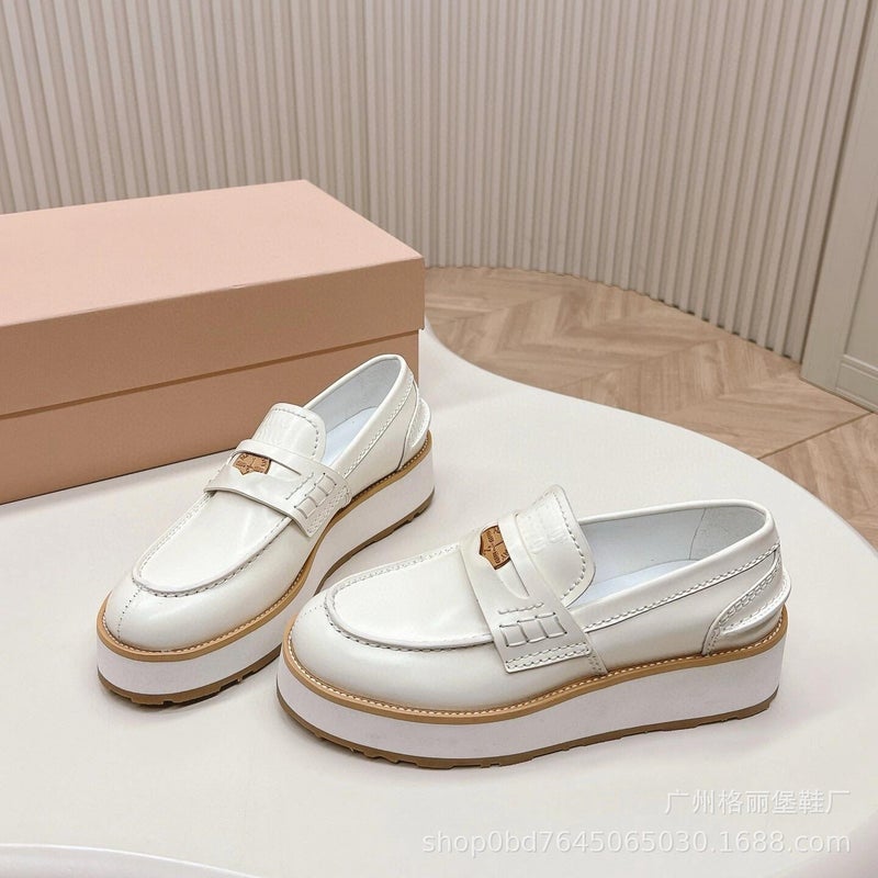 Miu Family Slip-On Gold Coin Lazy Loafers Thick-Soled Elevated Leather Retro British Small Leather Shoes Casual Single-Layer Shoes - Image 5