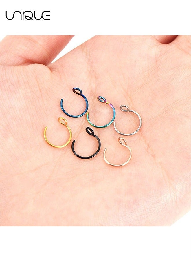 يونيك 6 قطع حلقات أنف مزيفة غير مثقوبة، حلقات أنف من الفولاذ المقاوم للصدأ لمجوهرات الجسم، هدايا للنساء والفتيات والمراهقين والرجال - Image 4