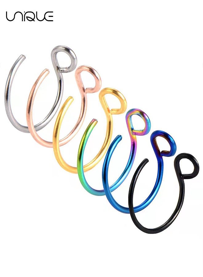 يونيك 6 قطع حلقات أنف مزيفة غير مثقوبة، حلقات أنف من الفولاذ المقاوم للصدأ لمجوهرات الجسم، هدايا للنساء والفتيات والمراهقين والرجال - Image 3