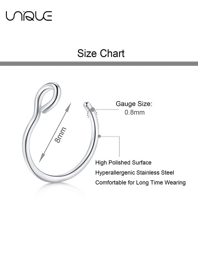 يونيك 6 قطع حلقات أنف مزيفة غير مثقوبة، حلقات أنف من الفولاذ المقاوم للصدأ لمجوهرات الجسم، هدايا للنساء والفتيات والمراهقين والرجال - Image 2