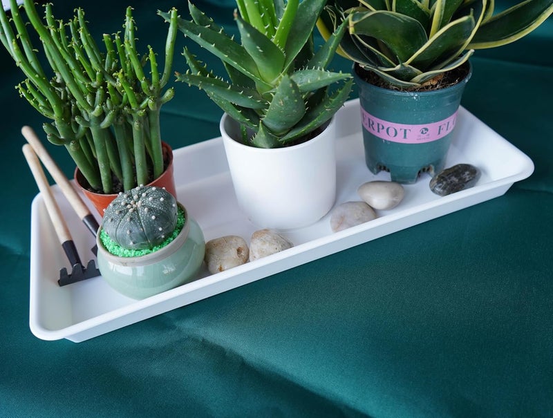 VUWEZ 6 Pack Plastic Plant Tray Saucer, Rectangular, Indoors Outdoor, Water Drip Tray for Flower Pot, Windowsill (6.5 x 13 Inch, Cream White) - Image 3
