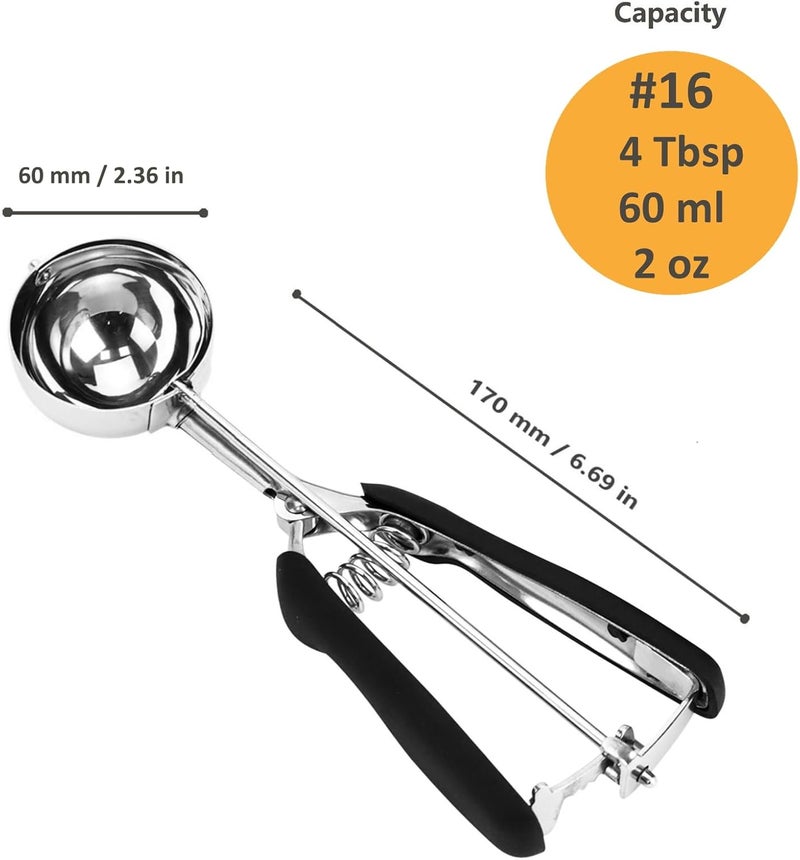 LLESCA Ice Cream Scoop, Cookie Scoop, 4Tbsp/ 60ml/ 2oz Cookie Scoops for Baking, 18/8 Stainless Steel Cookie Scooper for Baking, Ice Cream Scooper with Trigger Release, Cookie Dough Scoop with Non-slip Grip - Image 5