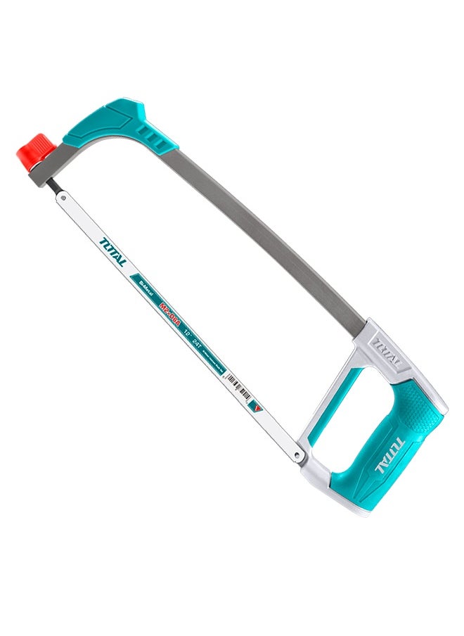 Total Tools TOTAL 300mm (12") Hacksaw with 24 TPI Bi-Metal Blade | Adjustable Blade Angle & Tension | Soft Grip Handle | Cuts Metal, Plastic, Wood  - Image 1