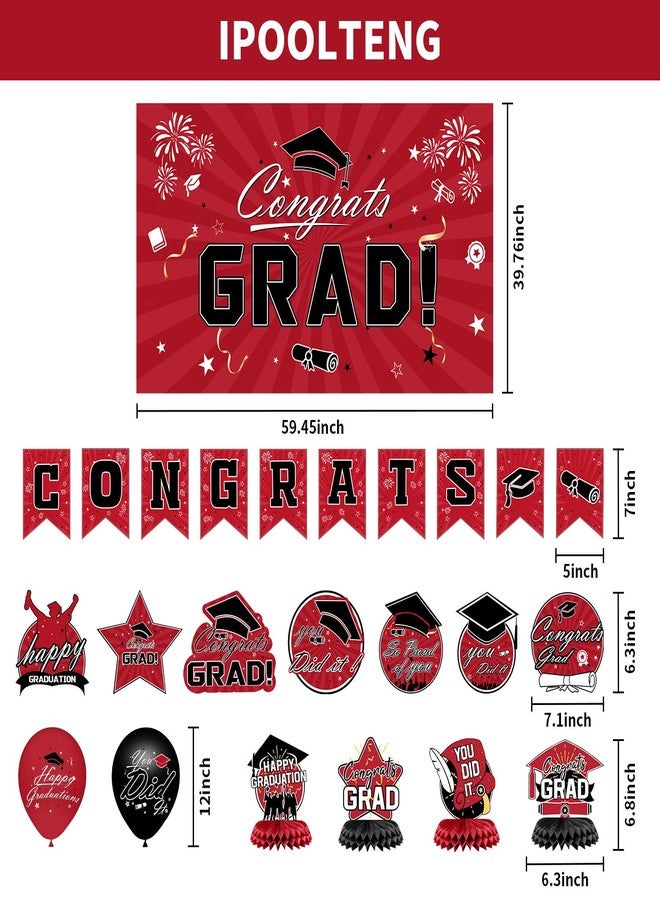 IPOOLTENG Graduation Decorations 2026 Set - Red Themed Congrats Grad Banner, Backdrop, Hanging Swirls, Balloons - Complete Party Supplies for High School, College Graduation Decorations - Image 2