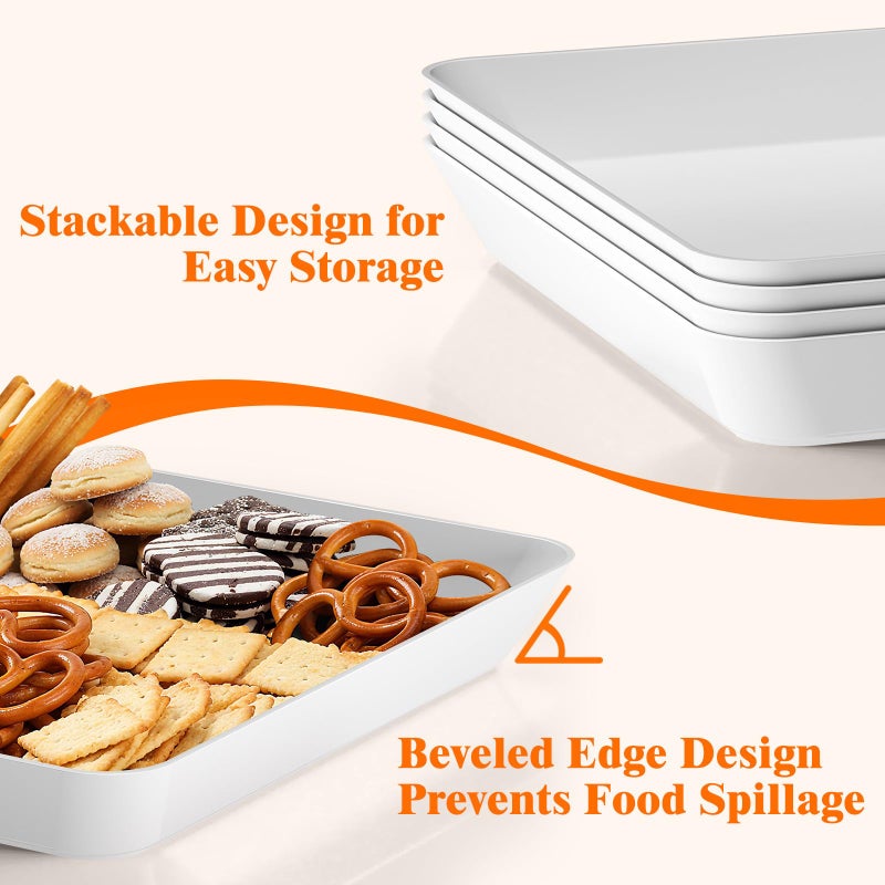 SpaceTrove 4-Pack Serving Tray Set, Reusable Plastic Serving Platter for Party Supplies, Entertaining, Grilling Accessories, Stackable Kitchen Snack Box Container for Dessert, Fruit, Cookie, (White) - Image 3
