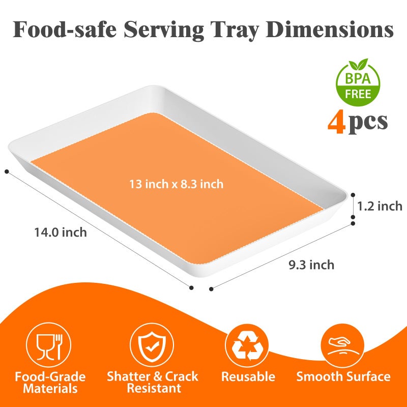 SpaceTrove 4-Pack Serving Tray Set, Reusable Plastic Serving Platter for Party Supplies, Entertaining, Grilling Accessories, Stackable Kitchen Snack Box Container for Dessert, Fruit, Cookie, (White) - Image 2