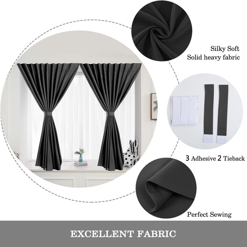 Muamar Blackout Curtains Privacy Curtains 84 Inch Length Window Curtains Easy Install Thermal Insulated Window Shades  Stick Curtains No Rods 2 Panels Black 42"" W X 84"" L - Image 5