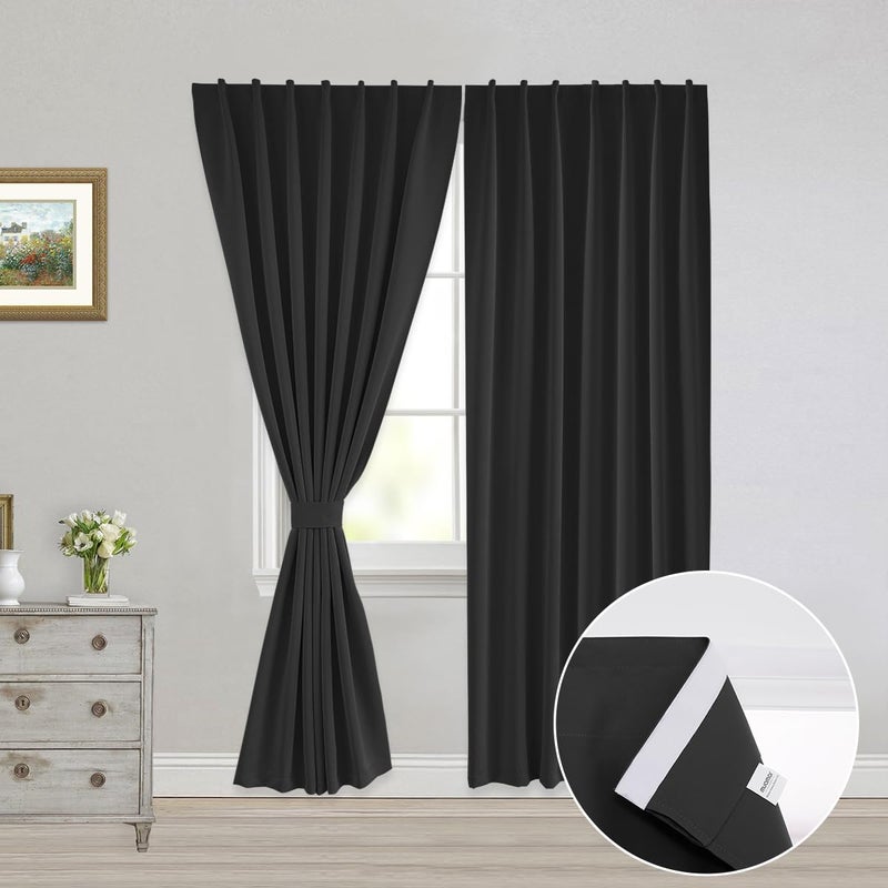 Muamar Blackout Curtains Privacy Curtains 84 Inch Length Window Curtains Easy Install Thermal Insulated Window Shades  Stick Curtains No Rods 2 Panels Black 42"" W X 84"" L - Image 1