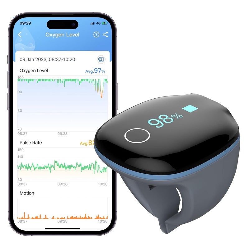 Wellue مراقب الأكسجين Wellue O2Ring مع تذكير بالاهتزاز بلوتوث مقياس التأكسج النبضي القابل لإعادة الشحن تسجيل مستمر لمستوى SpO2 و PR متتبع تشبع الأكسجين في الدم مع تطبيق مجاني وتقارير على الكمبيوتر - Image 1