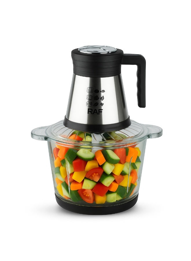 RAF 800W Food Processor – 3L Electric Chopper with 4 Spiral Blades & Stainless Steel Motor for Meat, Veggies & Fruits - Image 1