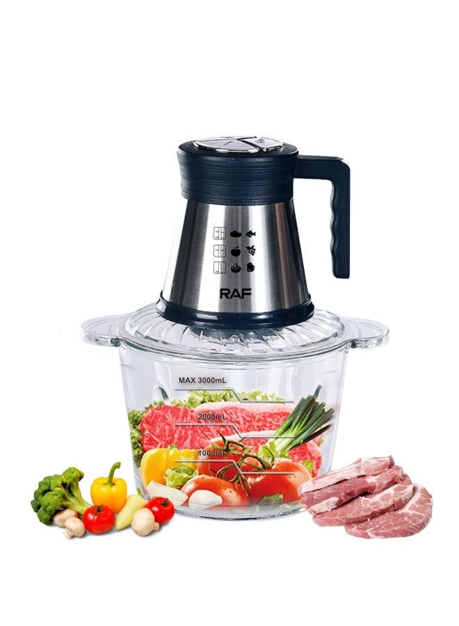 RAF 800W Food Processor – 3L Electric Chopper with 4 Spiral Blades & Stainless Steel Motor for Meat, Veggies & Fruits - Image 2