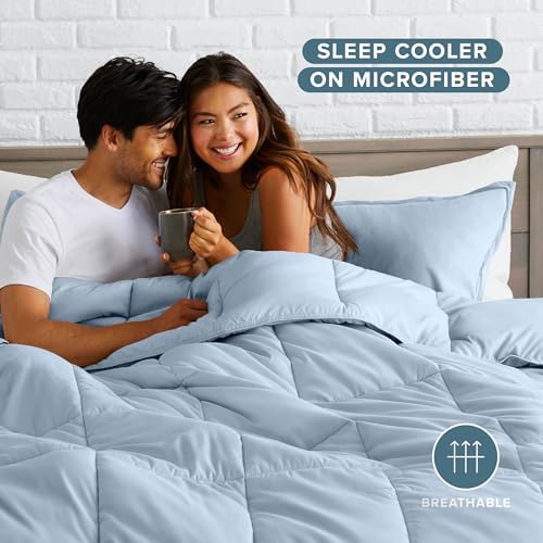 Bare Home Comforter Set - Oversized King Size - Ultra-Soft - Goose Down Alternative - Premium 1800 Series - All Season Warmth (Oversized King, Dusty Blue) - Image 3