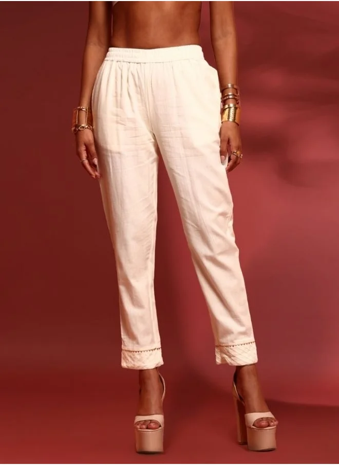 أبهشتي Straight pants with pin tuck detail-offwhite