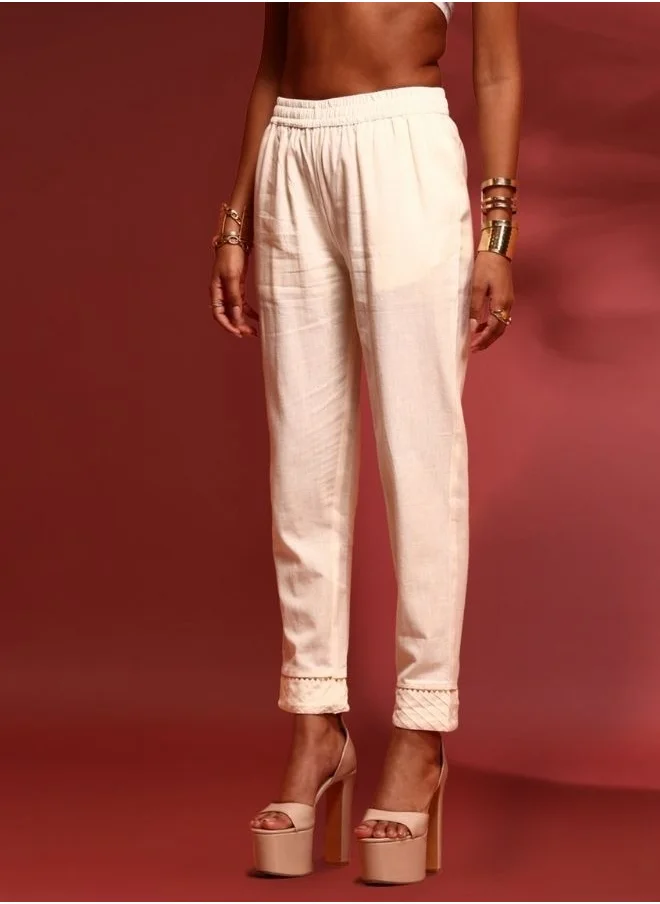 أبهشتي Straight pants with pin tuck detail-offwhite