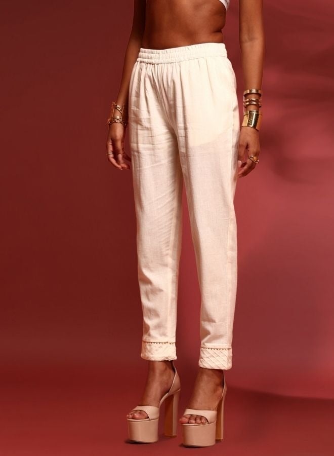 Abhishti Straight pants with pin tuck detail-offwhite  - Image 2