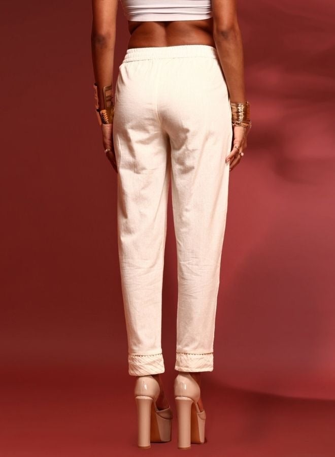 Abhishti Straight pants with pin tuck detail-offwhite  - Image 4