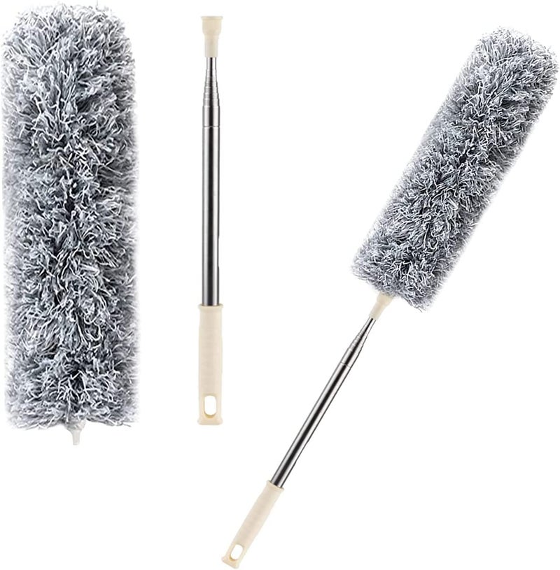 Orrda Feather Duster Microfiber Flexible Cleaning Duster with 100 inches Expandable Pole Handle Washable Duster for High Ceiling FansWindow BlindsFurniture Household Cleaning Supplies Brush