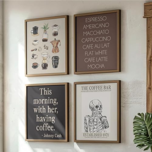 JXREQ Vintage Coffee Bar Posters Wall Art Prints Set of 4, Modern Retro Gothic Skeleton Drink Coffee Aesthetic Wall Decor for Cafe Bar Station Shop Kitchen, 8x10 Inch Unframed - Image 3